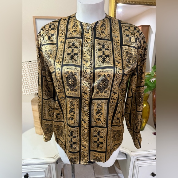 Vintage Susan Hutton Black & Gold Button Down Blouse - Picture 3 of 10